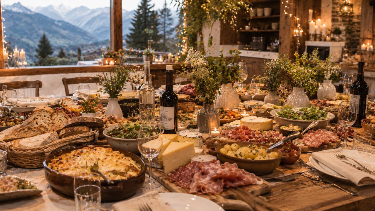 Grande tablée de mariage conviviale avec plats à partager