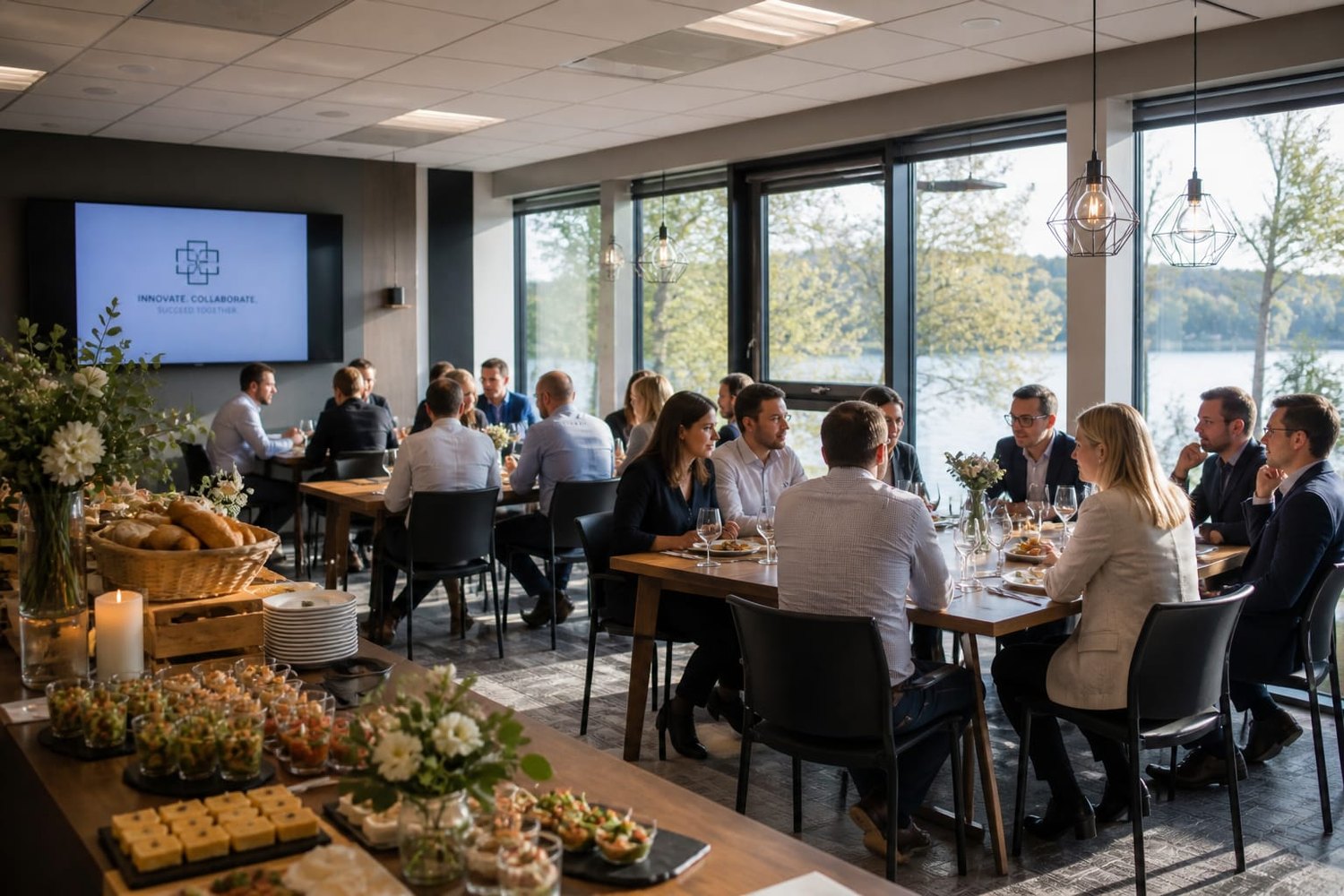 Événement traiteur en entreprise avec buffet